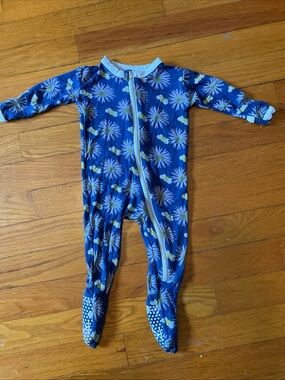 Kickee Pants Baby 3-6 Months Blue Floral Bee Zip-Up Bamboo One-Piece Footies